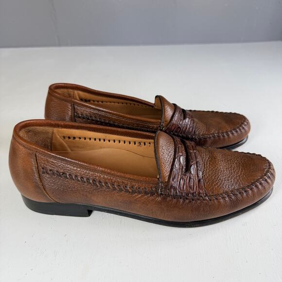 Alan Payne Crocodile Leather Penny Loafers Men\'s Size 9 Brown Dress Casual Shoes main image 11